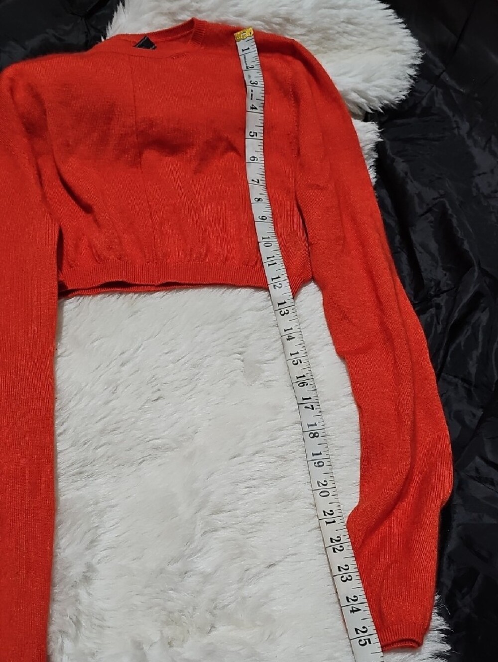 Cropped Crewneck Sweater in Bright Orange - Picture 6 of 7
